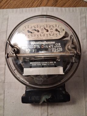 VINTAGE WESTINGHOUSE WATTHOUR METER TYPE OB SINGLE PHASE 10 AMP 115-120V 2 WIRE